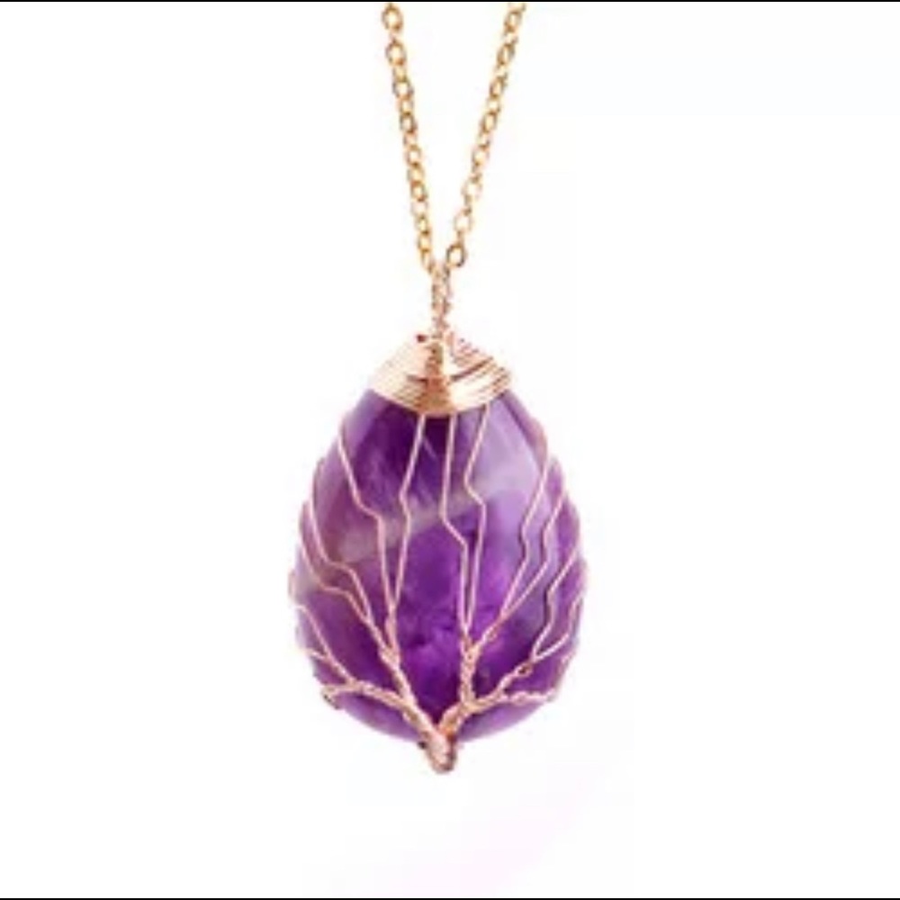 Tree of Life Amethyst Gold Plated Necklace